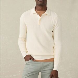 Faherty Men's Ivory Long Sleeve Polo